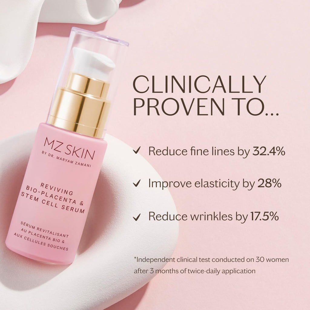 MZ Skin Reviving Bio-Placenta & Stem Cell Serum - Night Treatment for Powerful Rejuvenation, With Peptides, Squalane & Hyaluronic Acid, Perfect For Anti-Aging, Wrinkles & Fine Lines