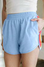 Bonbon Color Block Stripes Elastic High Waist Active Shorts