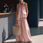 Halterneck Loose Two-Piece Set | Pleated Asymmetric Pocket Set
