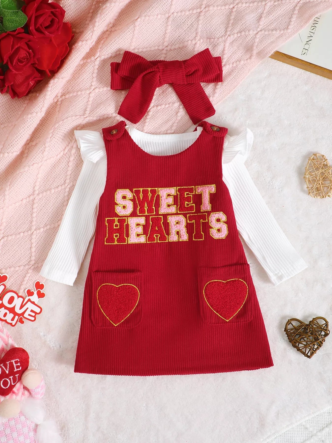 Children's Ruffled Bodysuit and Dress Set with Headband