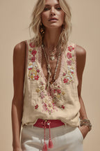 Women's Botanical Floral Print V-Neck Tank Top – 3D Digital Print