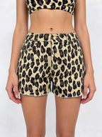 Leopard Print High-Waisted Denim Shorts