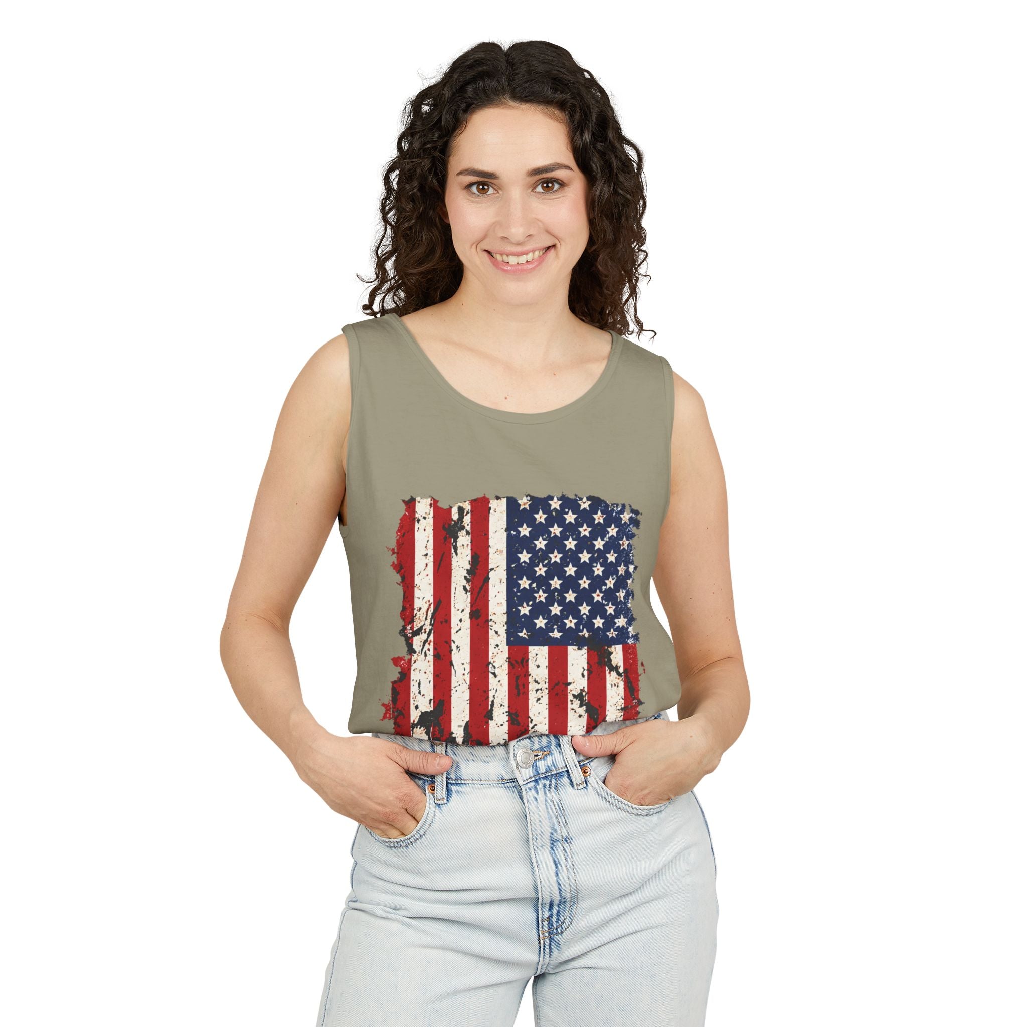 Distressed American Flag Tank Top  Patriotic USA Sleeveless Shirt for 4th of July Summer and Everyday Wear