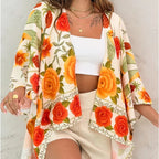 Women’s Printed Cardigan Top with Drop Shoulder Sleeves