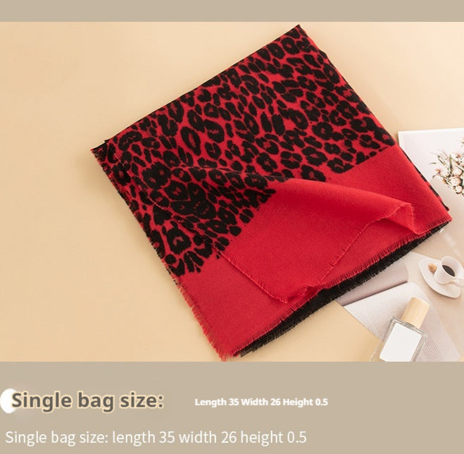 Leopard Print Artificial Cashmere Scarf Women's Warm Scarf Winter