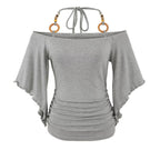 Women's Retro Off-the-Shoulder Beaded Halter Neck Top