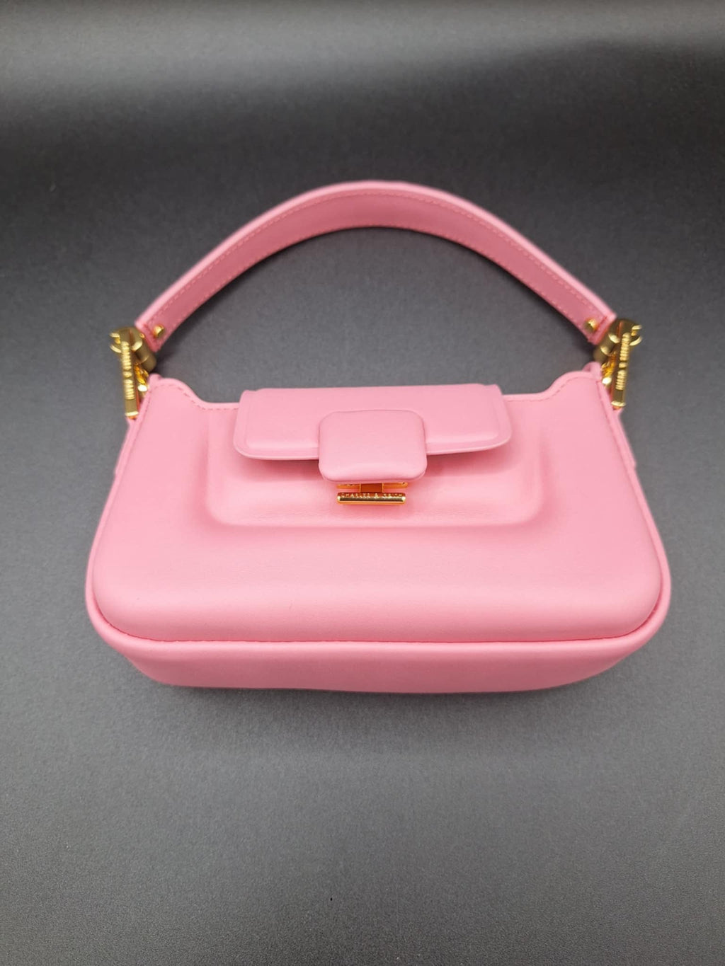 Charles & Keith Koa Leather Push-Lock Top Handle Bag Pink