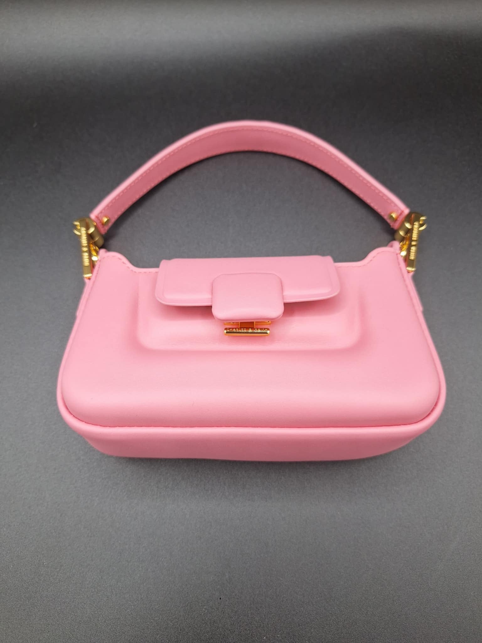 Charles & Keith Koa Leather Push-Lock Top Handle Bag Pink