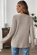 Clearly Aqua Ribbed Texture Drop Shoulder Henley Knit Top