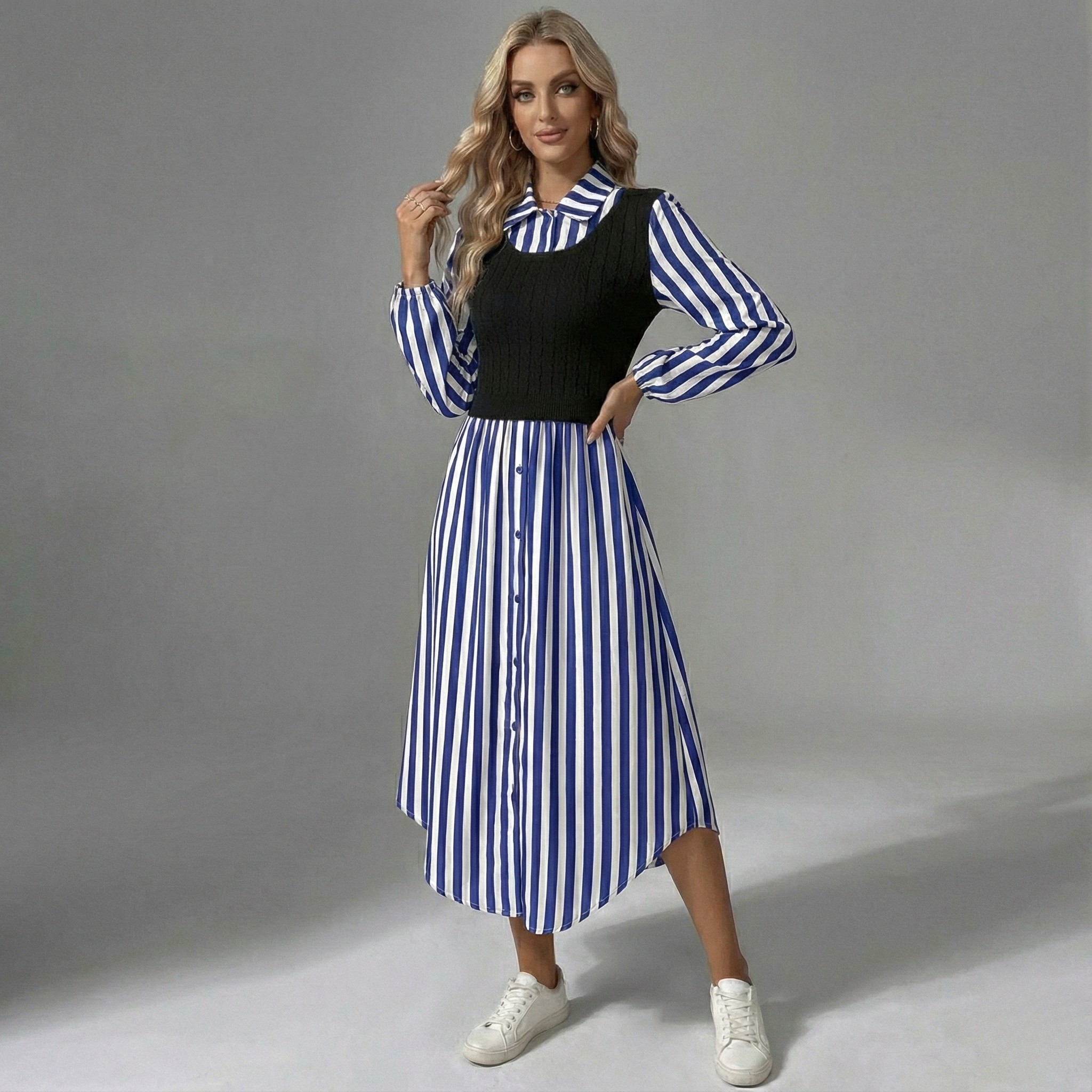 Striped Layred Midi Dress