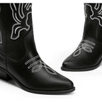 Dream Pairs Womens Size 6.5 Black Faux Leather 2" Heel Cowboy Western Boots