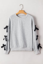 Light Grey Bowknot Long Sleeve Round Neck Sweatshirt