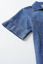 Blue Short Sleeve Collared Chest Pocket Denim Mini Dress