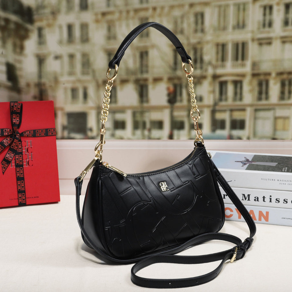 Embossed Letter Dumpling Crossbody Bag