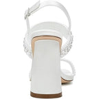 Palscou Womens Size 8.5 White Pearl 3.5" Chunky Heel Open Square Toe Shoes