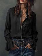 Women's Ruffled Sleeve Resort Shirt – Stretch Casual Long Blouse