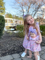 Spring Purple Floral Bow Ruffle Girl Bloomer Set