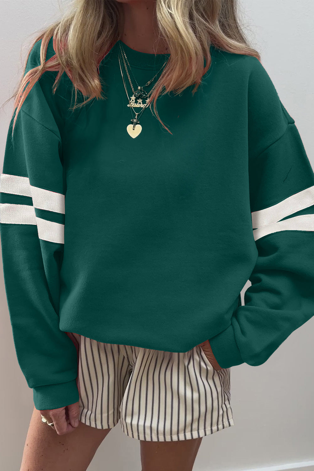 Coffee Varsity Striped Detail Drop Shoulder Oversized Sweatshirt