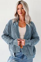 Chestnut Mineral Wash Exposed Seam Patchwork Knit Open Sweater Cardigan