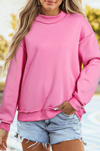 Racing Red Oversize Drop Shoulder Reversible Mock Neck Sweatshirt