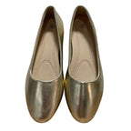 Jeekopeg Womens Size 9 Gold 1.25" Chunky Heel Round Closed Toe PU Leather Shoes