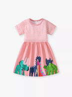 Children's Dinosaur Striped Casual Dress