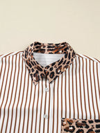 Striped Leopard Print Button Up Shirt Dress