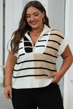 Sky Blue Stripe Colorblock Quarter Zip Collar Sweater Vest