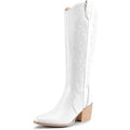 Dream Pairs Womens Size 9.5 White Faux Leather 3" Chunky Heel Cowboy Boot Shoes