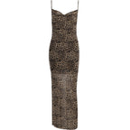 Summer Elegant Backless Long Dress Hot Girl Sexy Slim Leopard Print Sling Dress Women