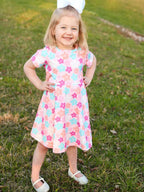 Girl Colorful Floral Short Sleeve Dress