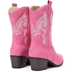 Dream Pairs Womens 8.5 Faux Pink Leather 2.25" Block Heel Mid Calf Cowboy Boots