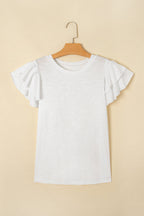 White Layered Ruffle Short Sleeve Round Neck Top