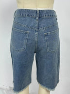 Frayed Hem Relaxed Fit Denim Shorts