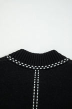 Black Contrast Trim Button up Sweater Cardigan