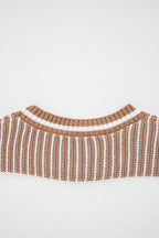 Khaki Two Tone Striped Patchwork Drop Shoulder Loose Sweater