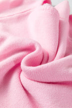 Pink Solid Color Knit Loose Bracelet Sleeve Dolman Sweater