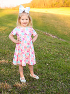 Girl Colorful Floral Short Sleeve Dress
