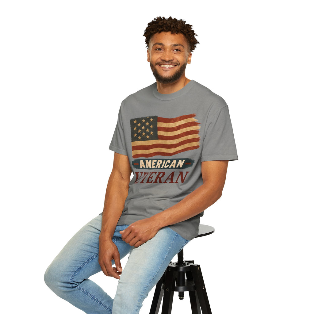 American Veteran Unisex Garment-Dyed T-shirt, Patriotic Tee, Military Appreciation, Veterans Day Gift, Casual Wear, Comfortable Style