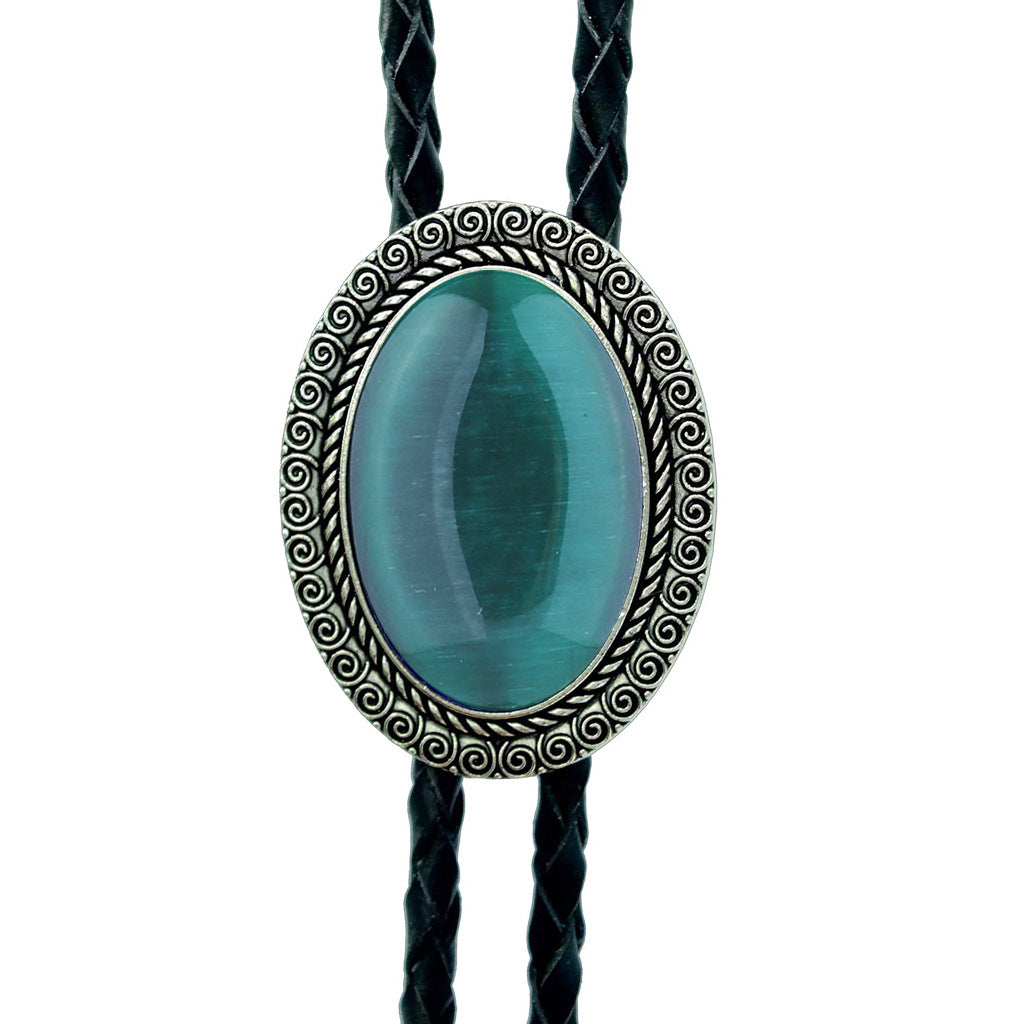 Jade Gem Bolo Tie Polo Neckline Rope Necklace
