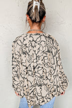 Blue Floral Print Batwing Sleeve Buttoned Loose Fit Shirt