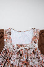 Blue Floral Print Square Neck Lace Patchwork Sleeve Blouse