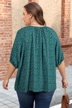 Yellow Boho Chic Notched V Neck Plus Floral Short Sleeve Top