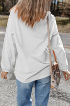White MAMA Bowknot Embroidered Ribbed Pullover Sweatshirt