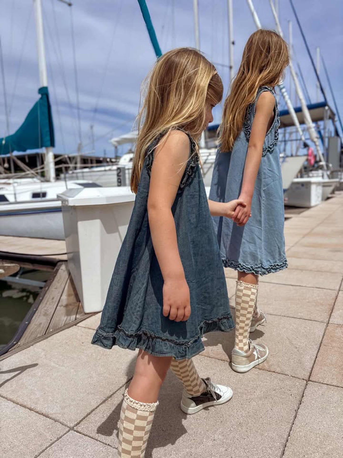 Vintage Denim Ruffle Girls Dress