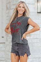 Smoke Gray Cowboy & Beer Western Graphic Mineral Wash Tank Top