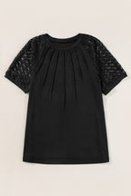 Blackish Green Seamed Detail Contrast Lace Raglan Sleeve Tee