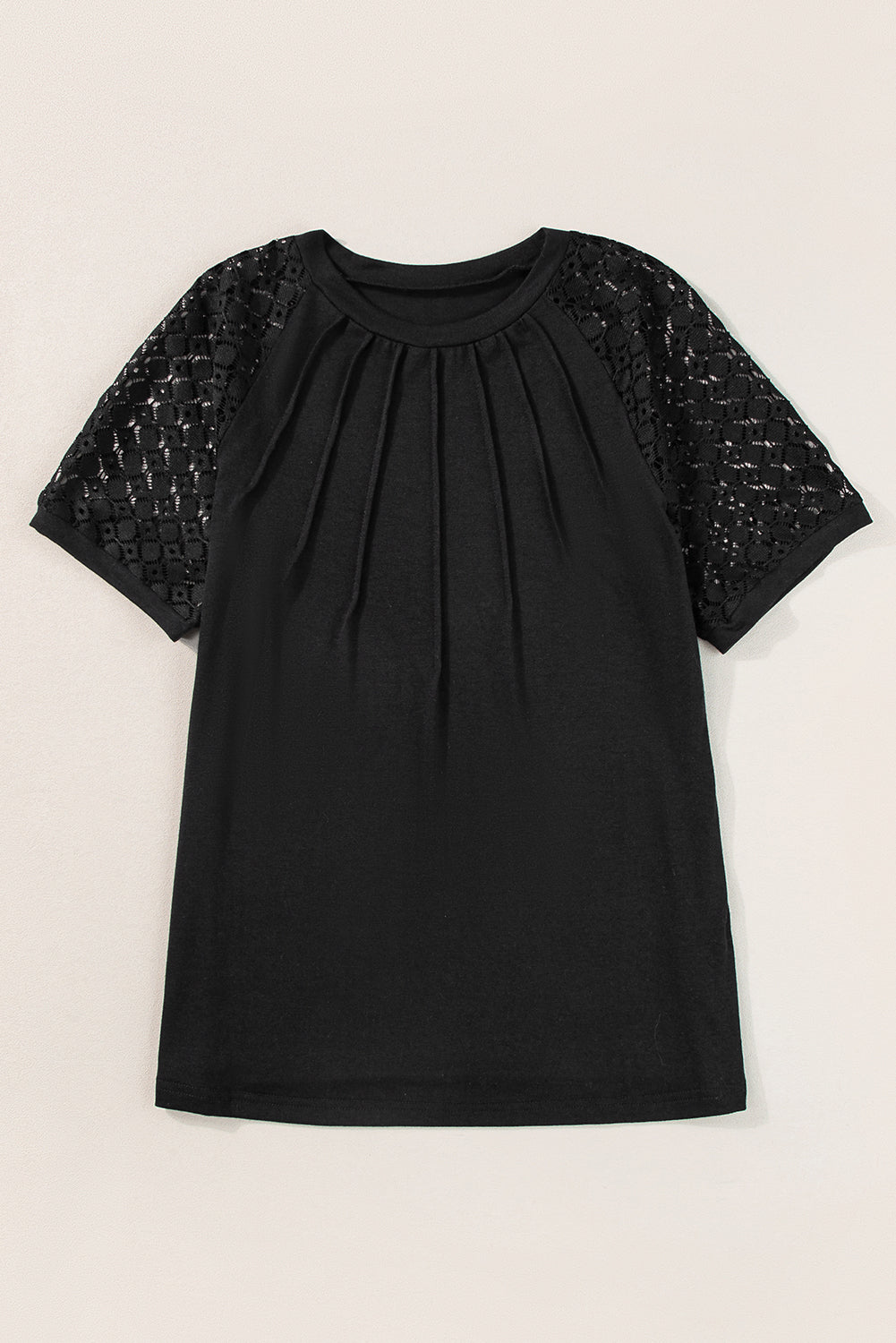 Blackish Green Seamed Detail Contrast Lace Raglan Sleeve Tee