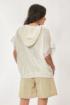 Davi & Dani American Flag Loose Fit Lace Sleeve Hoodie Top