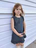 Vintage Denim Ruffle Girls Dress